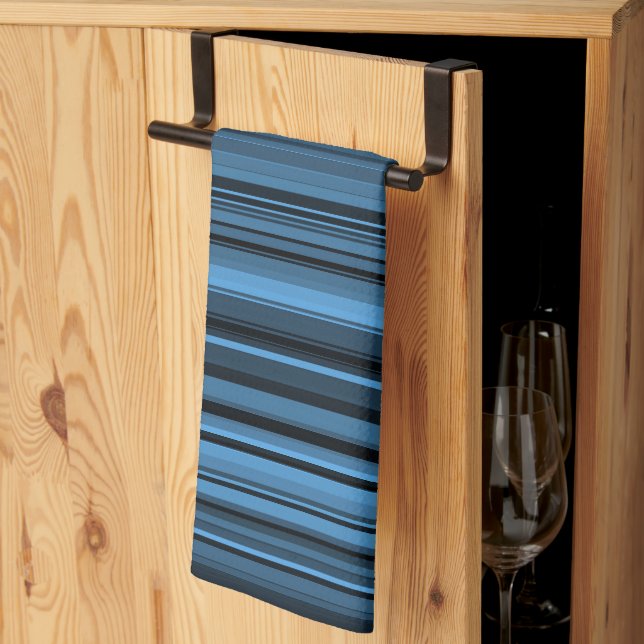 Linge De Cuisine Rayures Noir Bleu (Pliage en tiers)