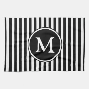 Linge De Cuisine Rayures Noir Et Blanc Monogramme Moderne
