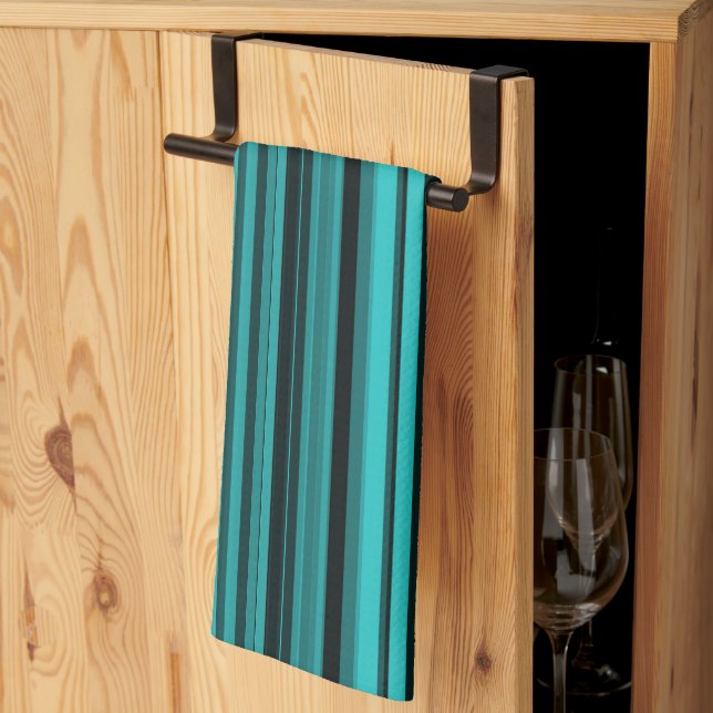 Linge De Cuisine Rayures noir sarcelle (Pliage en tiers)