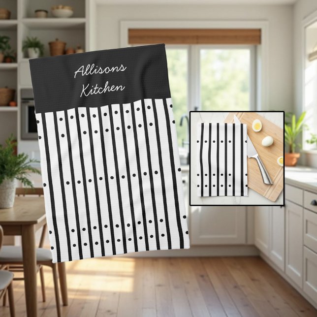 Linge De Cuisine Rayures noires et blanches avec des points. Sur me (Créateur téléchargé)