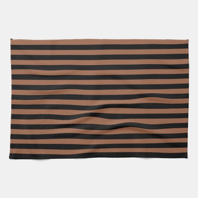 Linge De Cuisine Rayures noires et Brown (Horizontal)