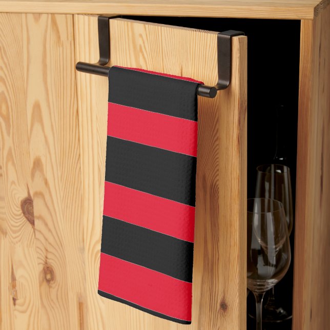 Linge De Cuisine Rayures noires et rouges (Pliage en tiers)