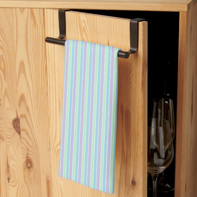 Linge De Cuisine Rayures pastel violet, vert et bleu (Pliage en tiers)