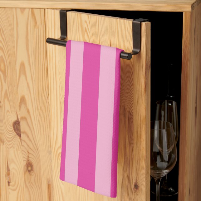 Linge De Cuisine Rayures roses  (Pliage en tiers)