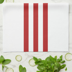Linge De Cuisine Rayures rouges et chevrons avec monogramme sur fon