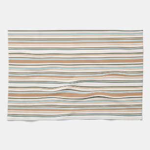 Linge De Cuisine Rayures Terriennes Modernes avec Accent Bleu