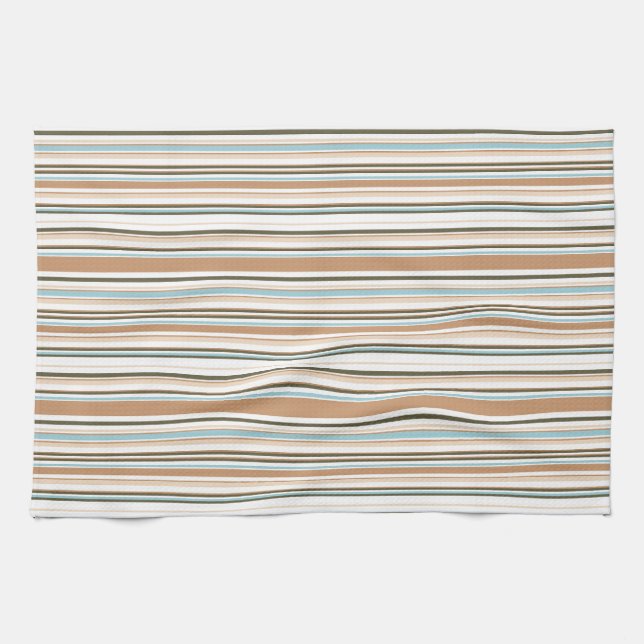 Linge De Cuisine Rayures Terriennes Modernes avec Accent Bleu (Horizontal)