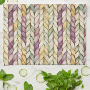 Linge De Cuisine Rayures Tissées Violet Jaune Crème Vert