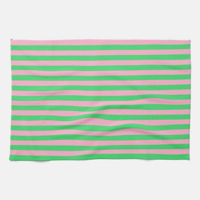 Linge De Cuisine Rayures vertes et roses (Horizontal)