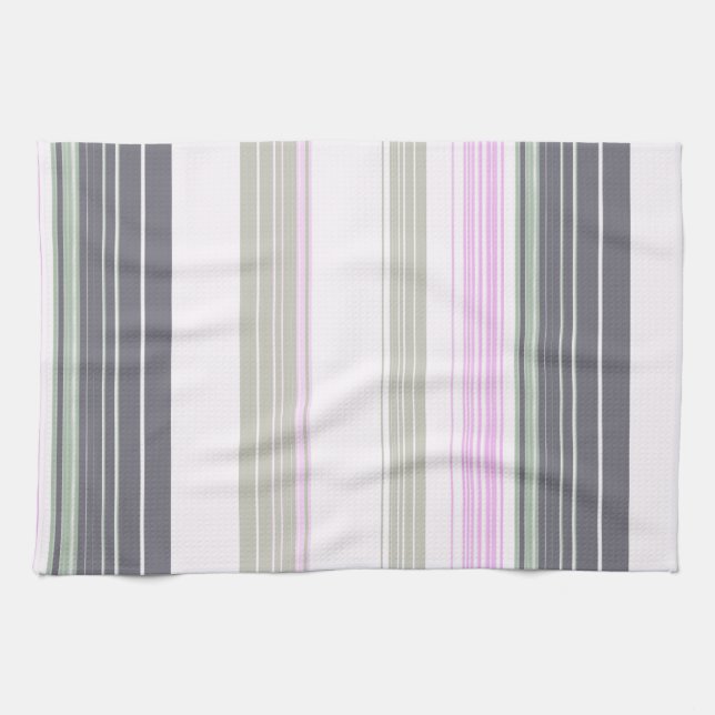 Linge De Cuisine Rayures verticales grises et roses. (Horizontal)