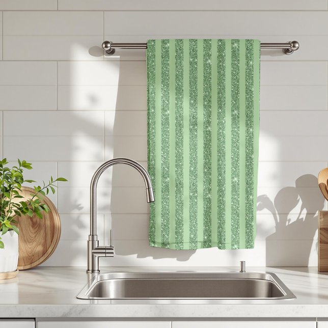 Linge De Cuisine Rayures verticales simples avec paillettes de vert (Créateur téléchargé)
