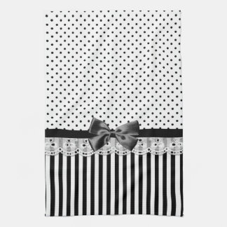 Linge De Cuisine Rayures victoriennes noires et blanches avec l'arc