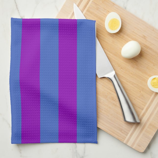 Linge De Cuisine Rayures violettes et bleues (Quart Plié)