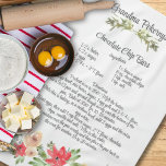 Linge De Cuisine Recette de famille Keepsaké cadeau personnalisé<br><div class="desc">Aquarelle poinsettias florales et verdure au fond avec une recette d'héritage familial entièrement personnalisable.</div>