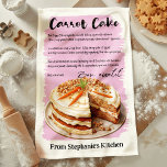 Linge De Cuisine Recette de gâteau carotte personnalisée<br><div class="desc">Célébrez la douceur de la cuisson avec cette serviette de cuisine personnalisée Carrot Cake Recipe. Dotée d'une délicieuse recette de gâteau à la carotte et d'un design accueillant, cette serviette fait un ajout charmant à toute cuisine. Customisez avec votre nom ou un message spécial, ce qui en fait un cadeau...</div>