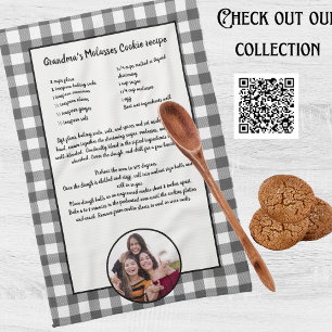 Linge De Cuisine Recette manuscrite Gris blanc Plaid Photo