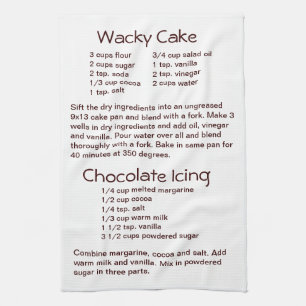 Linge De Cuisine Recettes de glaçage Wacky Cake et Chocolate Frosti