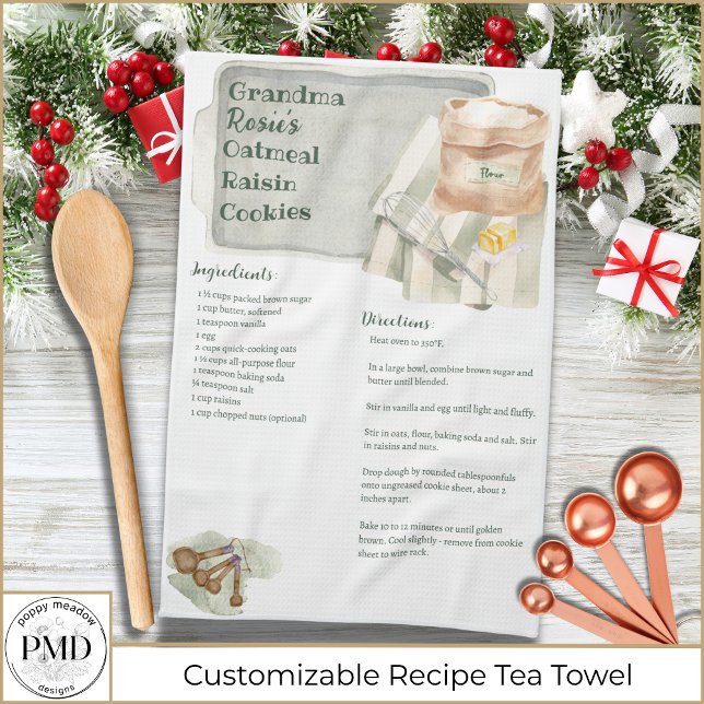 Linge De Cuisine Recettes de grand-mère Cookies d'avoine Cadeau per (Grandma Recipes Oatmeal Cookies Custom Keepsake Kitchen Tea Towel. Add her recipe, title and name!)