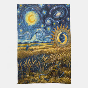 Linge De Cuisine Récolte étoilée de blé doré de style Van Gogh