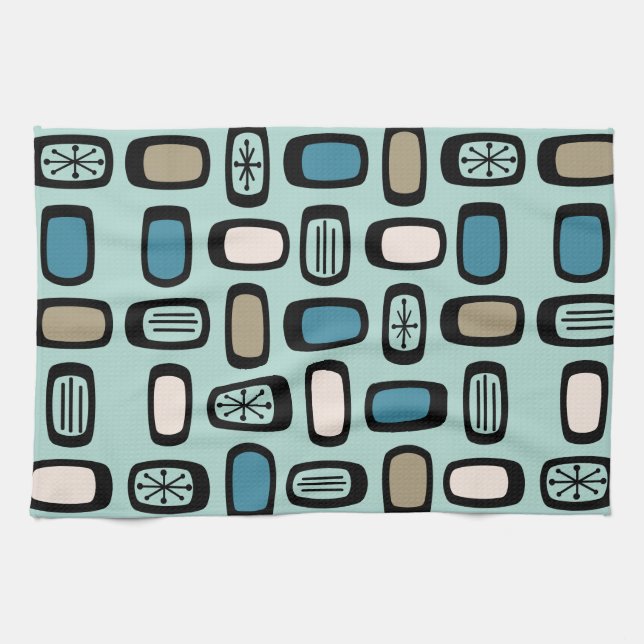 Linge De Cuisine Rectangles arrondies MCM du milieu du siècle Aquam (Horizontal)
