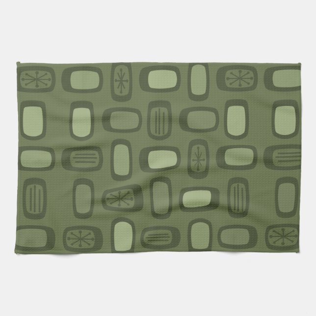 Linge De Cuisine Rectangles arrondies MCM du milieu du siècle vert  (Horizontal)