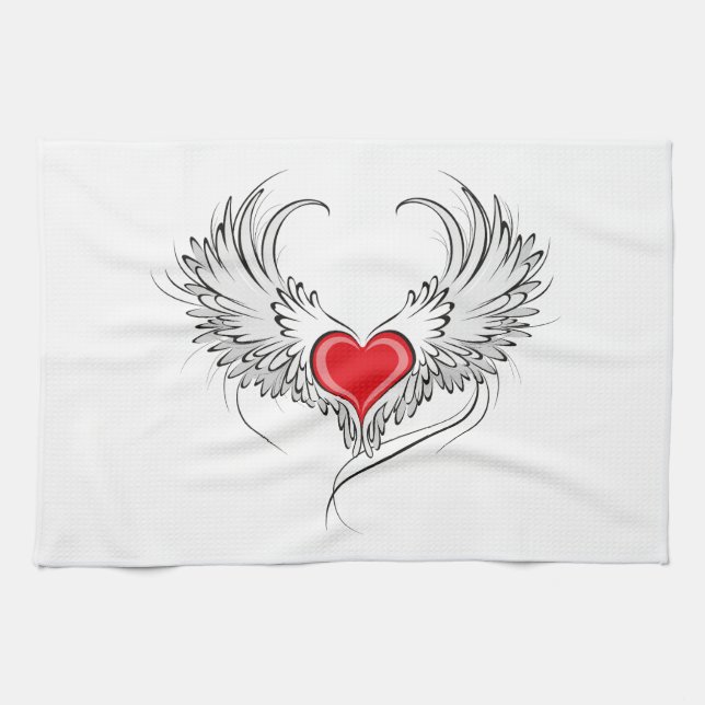 Linge De Cuisine Red Angel Coeur avec ailes (Horizontal)
