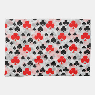 Linge De Cuisine Red Black Clover Club Design Motif Abstrait