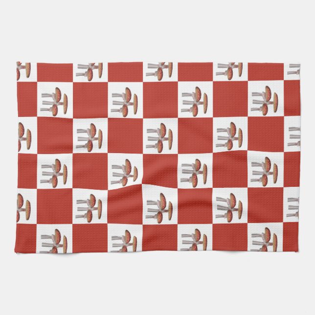 Linge De Cuisine Red check with mushroom (Horizontal)