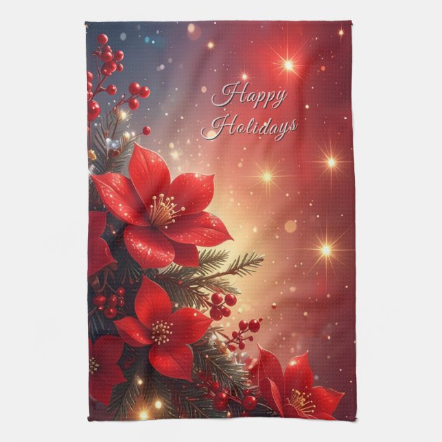 Linge De Cuisine Red Christmas Floral Holiday Kitchen Towel (Vertical)