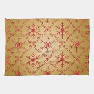 Linge De Cuisine Red Christmas Stars on Gold