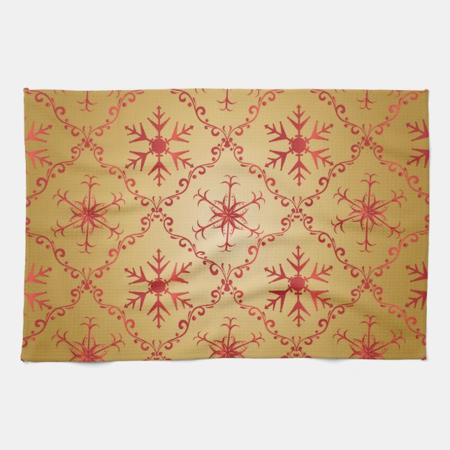Linge De Cuisine Red Christmas Stars on Gold (Horizontal)