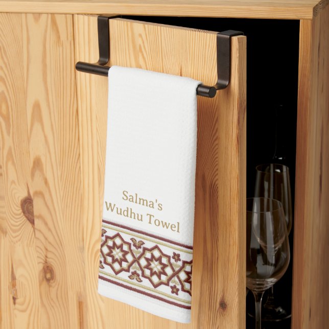 Linge De Cuisine Red Gold Star Flower Border White Customized Wudhu (Pliage en tiers)