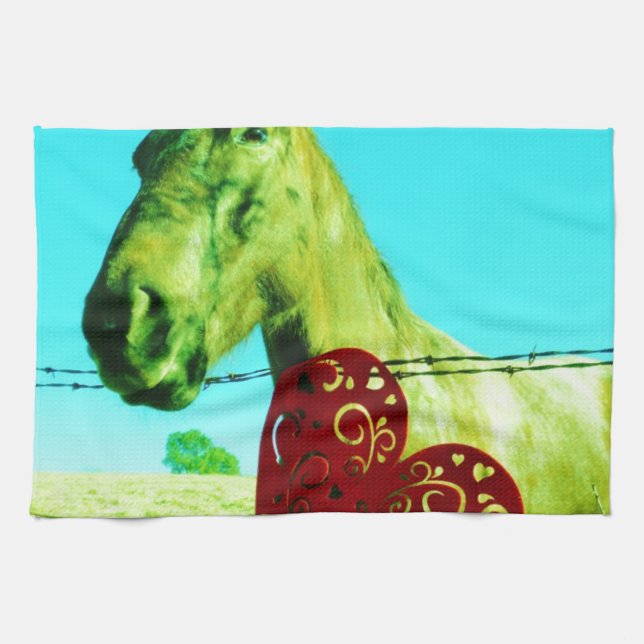 Linge De Cuisine Red Heart and Horse (Horizontal)