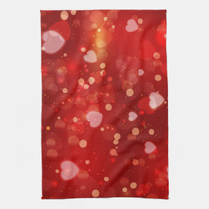 Linge De Cuisine Red Hearts et Bokeh