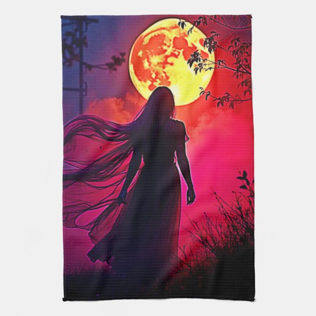 Linge De Cuisine Red Moon Shadow Woman Conception de mystère (Vertical)