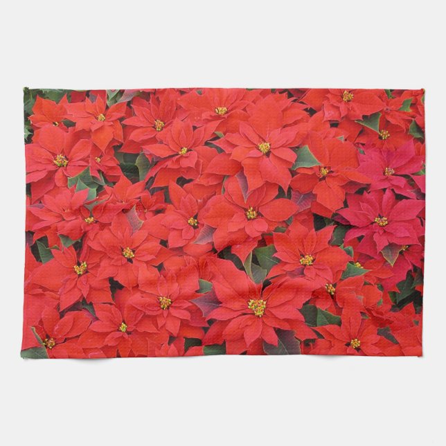 Linge De Cuisine Red Poinsettias I Christmas Holiday Floral Photo (Horizontal)