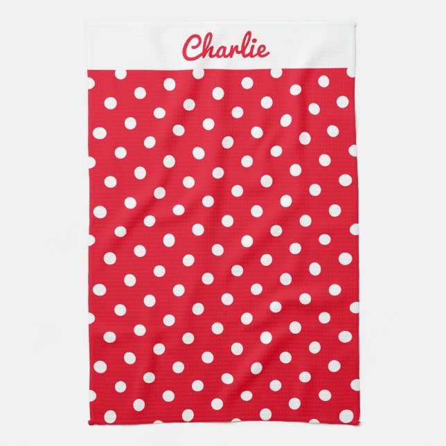 Linge De Cuisine Red Polka Motif Stylish Cuisine personnalisée (Vertical)