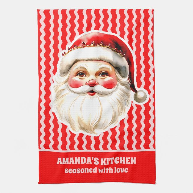 Linge De Cuisine Red Retro Santa Claus Red Ric Rac Noël (Vertical)