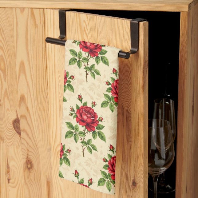 Linge De Cuisine Red rose vintage pattern (Pliage en tiers)