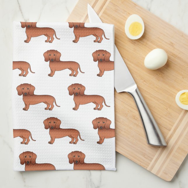 Linge De Cuisine Red Smooth Coat Dachshund mignon Motif de dessin (Quart Plié)