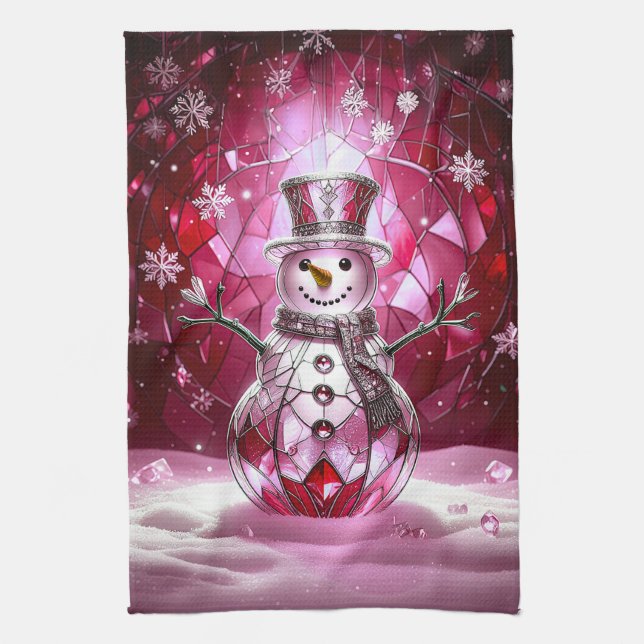 Linge De Cuisine Red Snowman Snowflakes Holiday Kitchen Towel (Vertical)