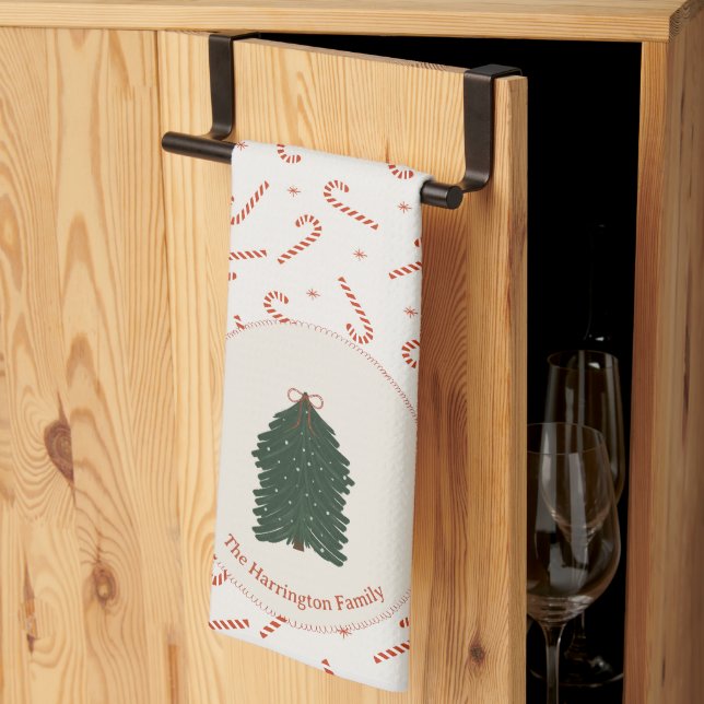 Linge De Cuisine Red Sucre de canne Christmas Tree Custom Nom de fa (Pliage en tiers)