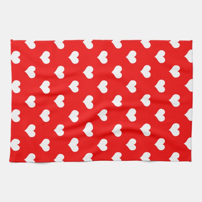 Linge De Cuisine Red White Love Heart Motif Design (Horizontal)