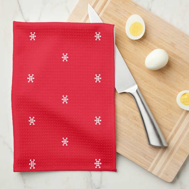 Linge De Cuisine Red White snowflakes motif Noël (Quart Plié)