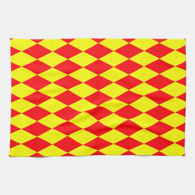 Linge De Cuisine Red Yellow Harlequin Checkered Design  (Horizontal)