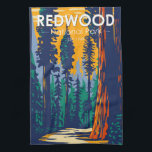 Linge De Cuisine Redwood National Park Californie Vintage<br><div class="desc">Design d'illustration vectorielle de séquoia. Le parc protège de vastes prairies,  des forêts de chênes,  des rivières sauvages et 60 miles de côtes accidentées.</div>