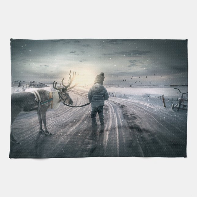 Linge De Cuisine Reindeer et Boy Fairytale (Horizontal)