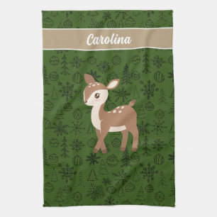 Linge De Cuisine Reindeer - motif vert monogramme