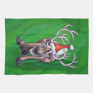 Linge De Cuisine Reindees Noël Sur Vert