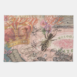 Linge De Cuisine Reine Abeille Vintage Beau Collage
